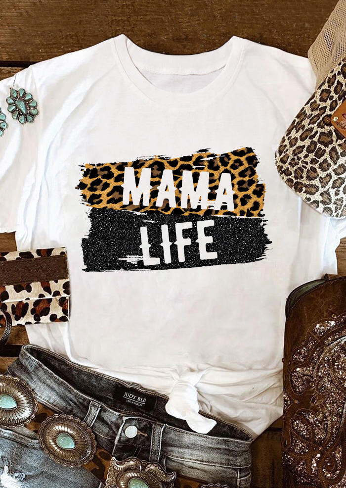 

Mama Life Leopard Short Sleeve T-Shirt Tee - White, 502753