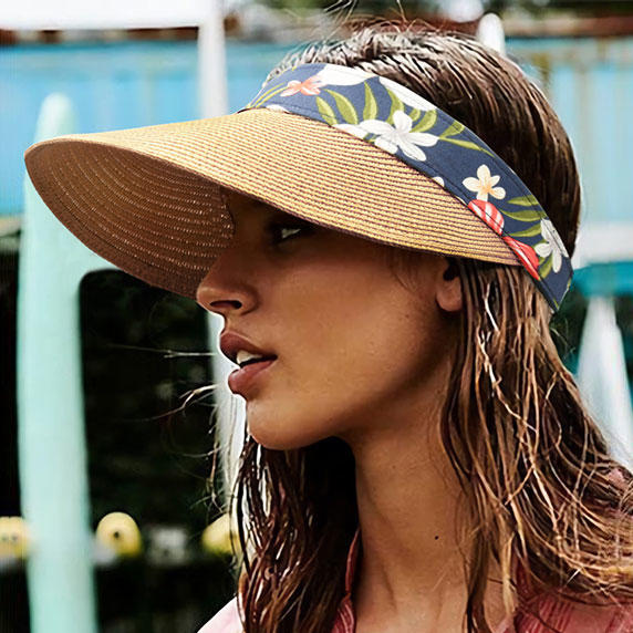 

Floral Leaf Straw Visor Rolled Up Adjustable Sun Hat, Khaki, 503024