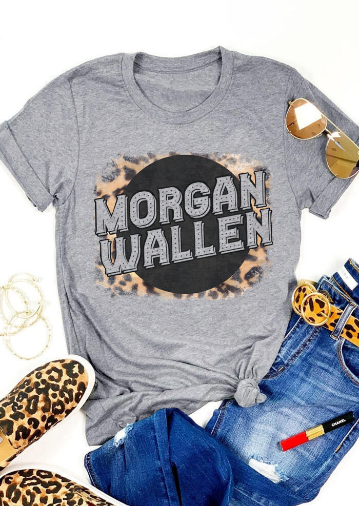 

Morgan Wallen Leopard O-Neck T-Shirt Tee - Gray, 503055
