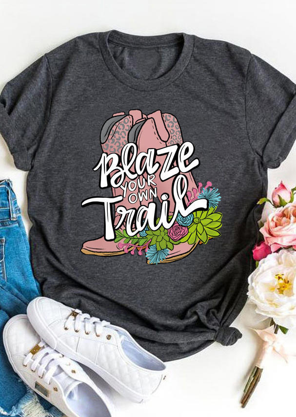 

Blaze Your Own Trail Boots Floral T-Shirt Tee - Dark Grey, 503090