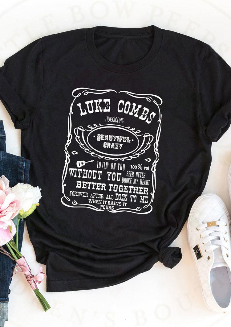 

Luke Combs Beautiful Crazy Country Music T-Shirt Tee - Black, 503266