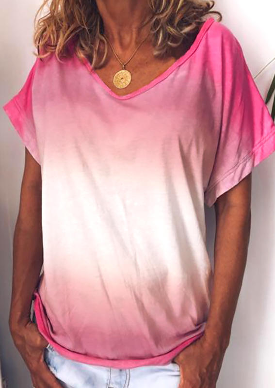 

Tie Dye Gradient V-Neck Blouse, Multicolor, 503592