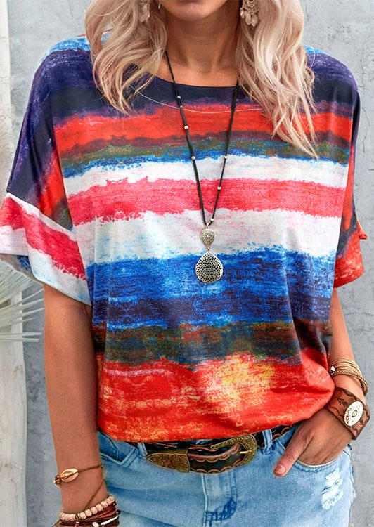 

Gradient Color Block Striped Blouse, Multicolor, 503607