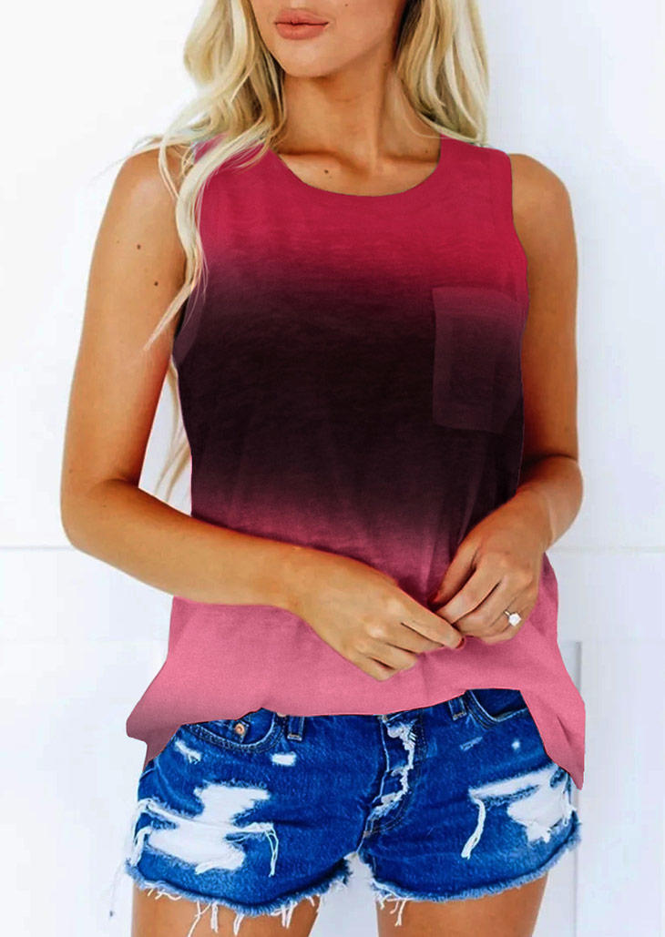 

Gradient Pocket O-Neck Casual Tank, Multicolor, 503611