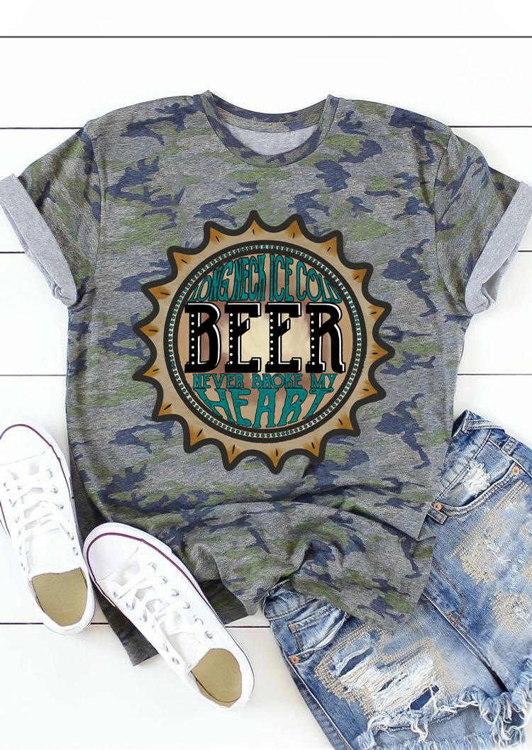 

Camouflage Beer Never Broke My Heart T-Shirt Tee, 503686