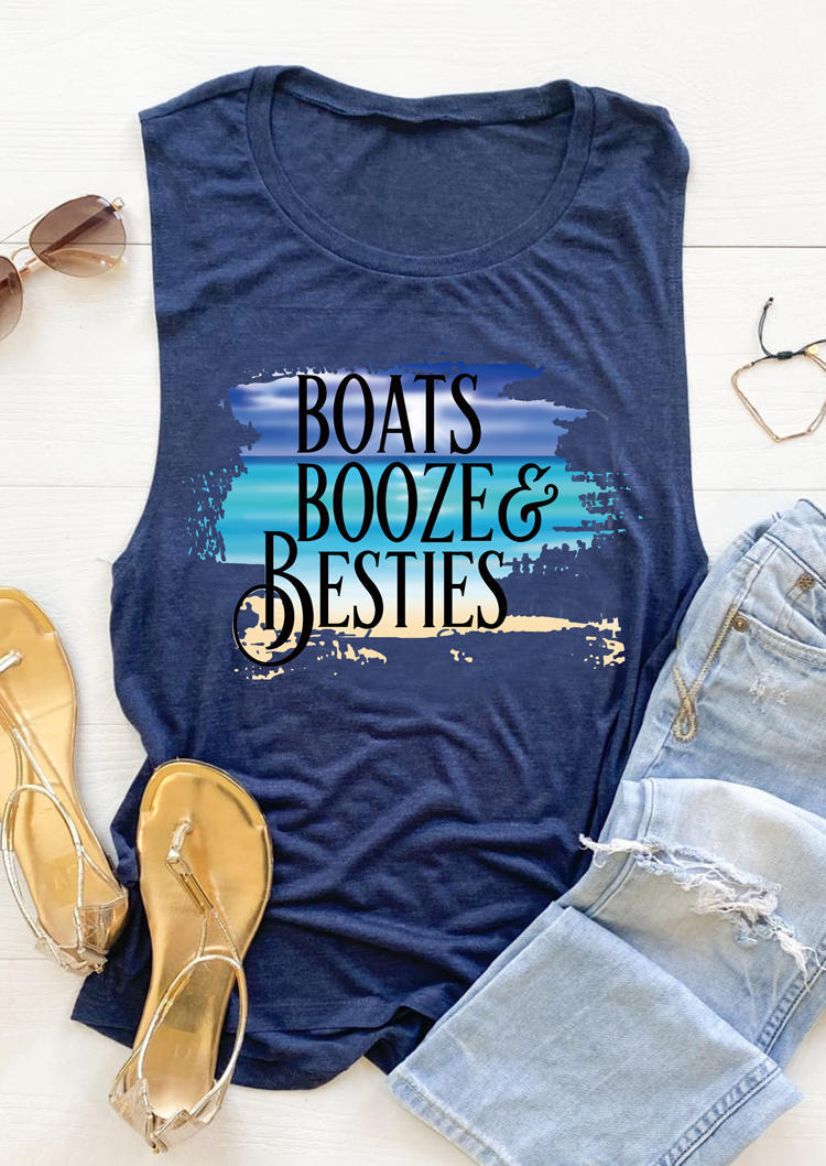 

Boats Booze & Besties O-Neck Tank - Navy Blue, 503692
