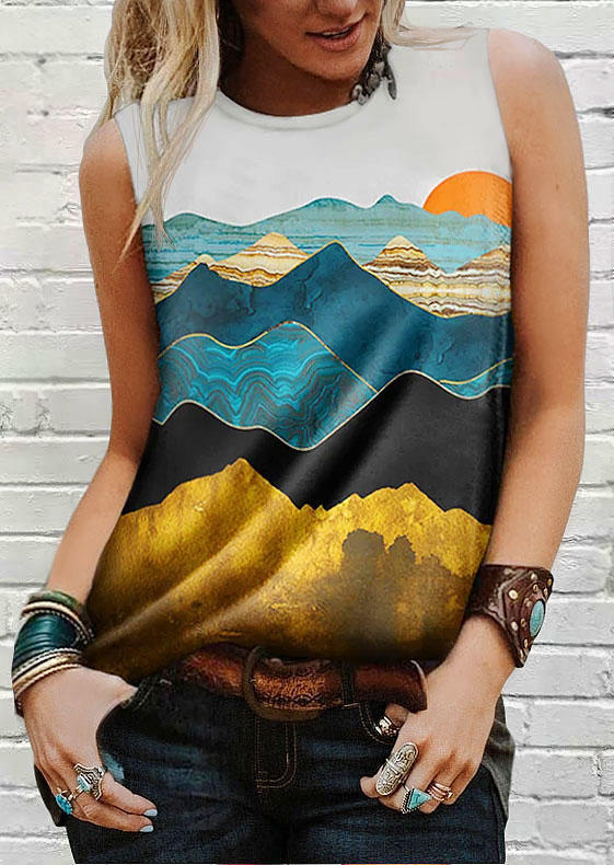 

Vintage Oil Painting Landscape Tank, Multicolor, 503715