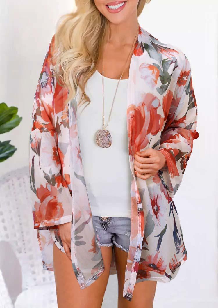 

Floral Asymmetric Open Front Cardigan, Multicolor, 500529