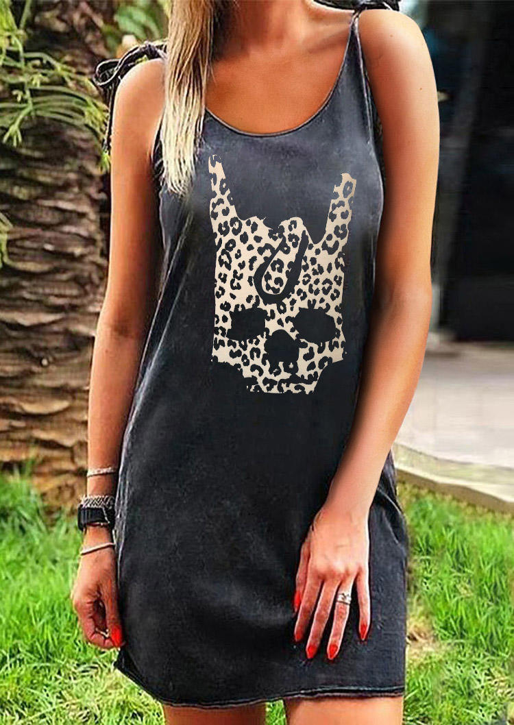 

Leopard Skull Gesture Tie Spaghetti Strap Mini Dress - Dark Grey, 502892
