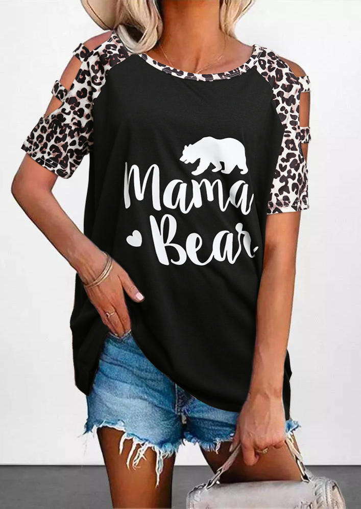 

Mama Bear Leopard Cold Shoulder Blouse - Black, 502917