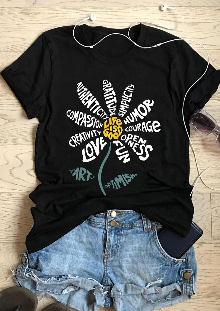 

Life Is Good Daisy T-Shirt Tee - Black, 503047