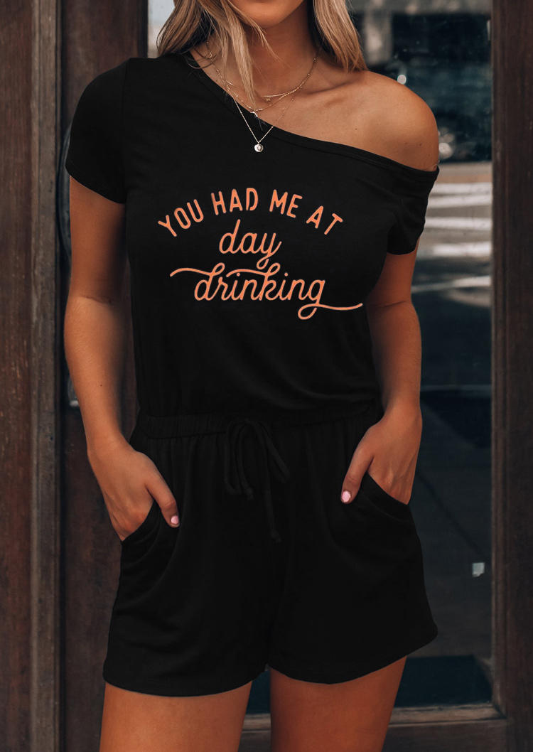 

You Had Me At Day Drinking Pocket Romper - Black, 503203