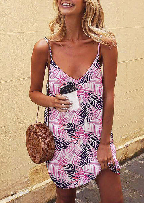 

Palm Leaf Adjustable Strap Mini Dress, Multicolor, 503781