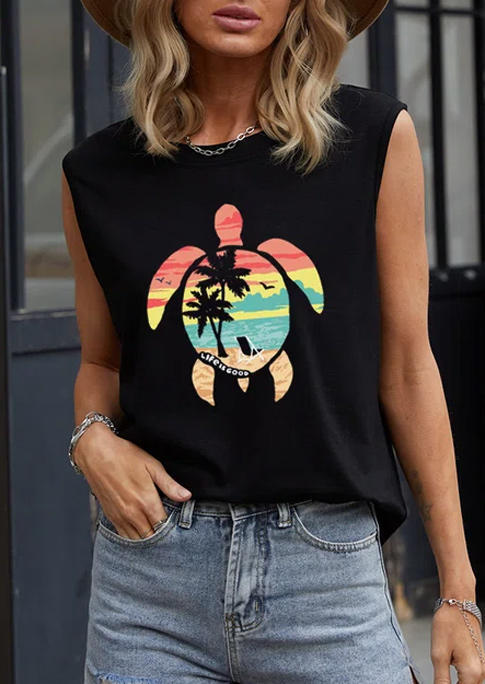 

Life Is Good Turtle Coconut Tree Tank - Black, 503783