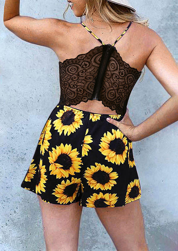 

Sunflower Open Back Lace Splicing Romper - Black, 502377