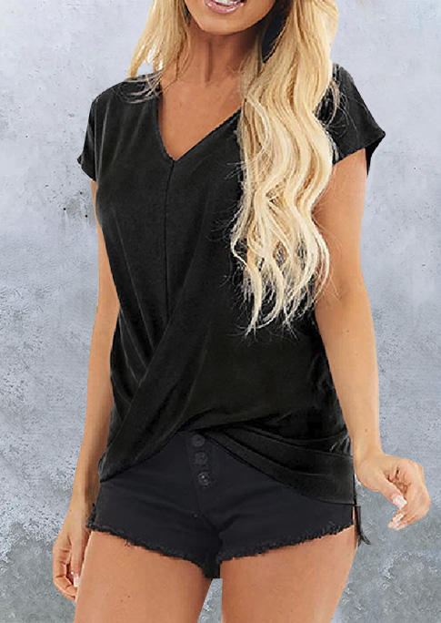 

Twist Short Sleeve V-Neck Casual Blouse - Black, 503307