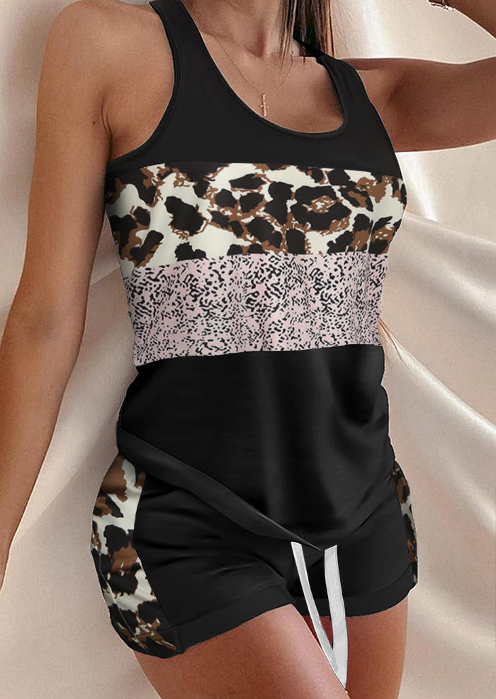 

Leopard O-Neck Tank And Drawstring Shorts Two-Piece Set, Multicolor, 503605