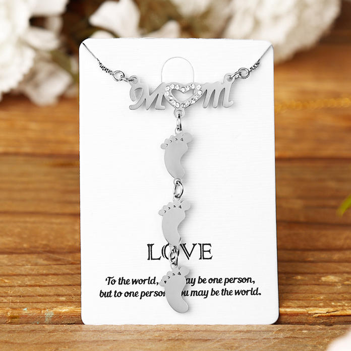 

Rhinestone Mom And Baby Feet Alloy Pendant Necklace, Silver, 503734