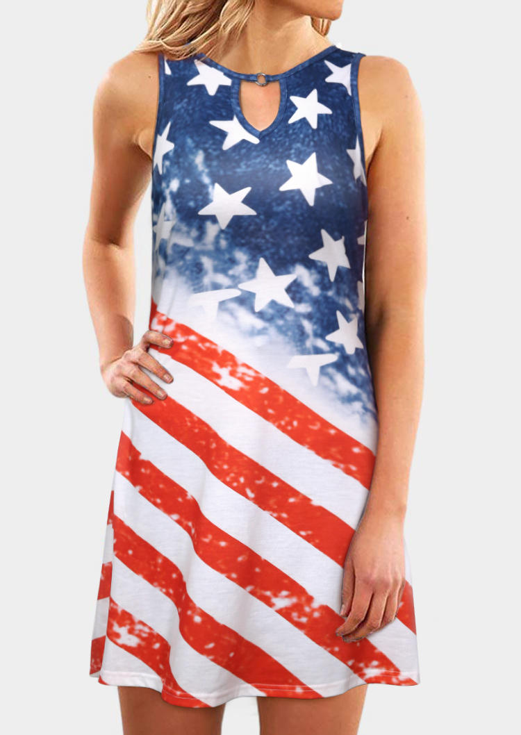 

American Flag Star Keyhole Neck Mini Dress, Multicolor, 503744