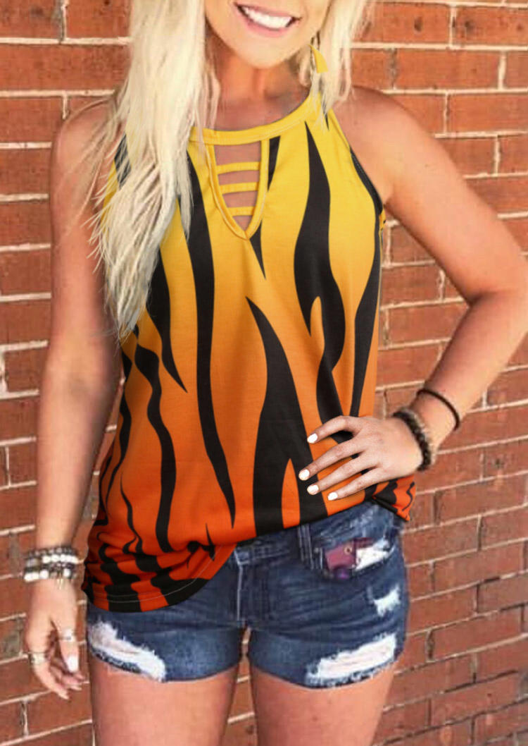 

Gradient Tiger Print Keyhole Neck Halter Tank, Multicolor, 503778