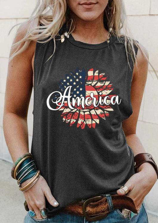 

America Flag Star Striped Sunflower Tank - Dark Grey, 503840