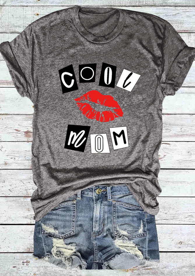 

Cool Mom Red Lips O-Neck T-Shirt Tee - Dark Grey, 503921