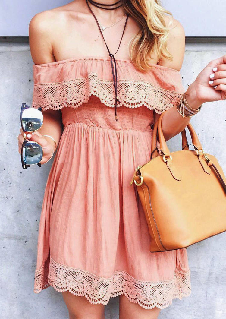 

Lace Ruffled Layered Off Shoulde Mini Dress - Pink, 503923