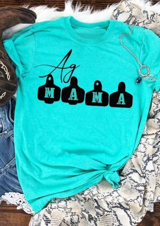 

Mama O-Neck T-Shirt Tee - Cyan, 503930