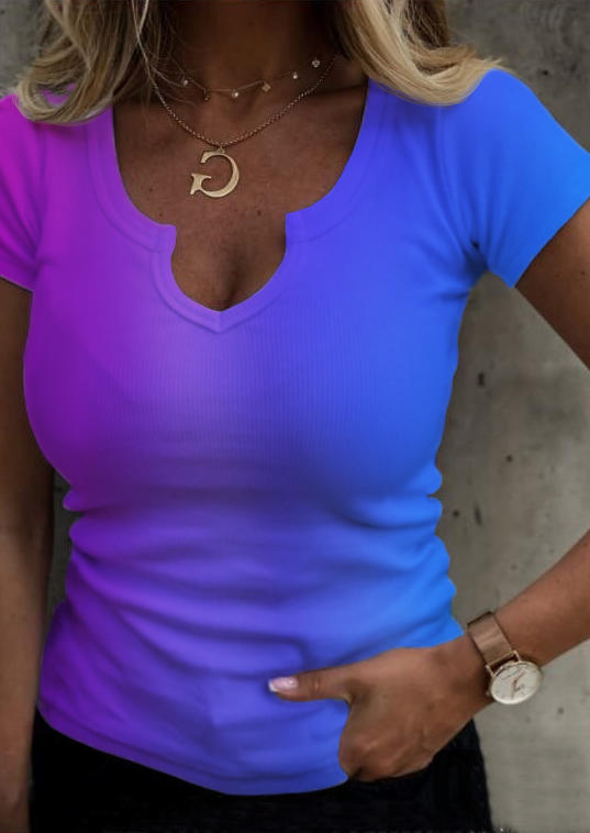 

Gradient V-Neck Casual T-Shirt Tee - Purple, 504027