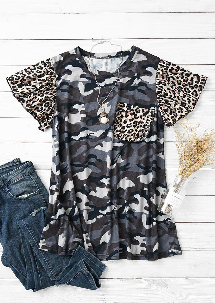 Camouflage Leopard O-Neck Blouse