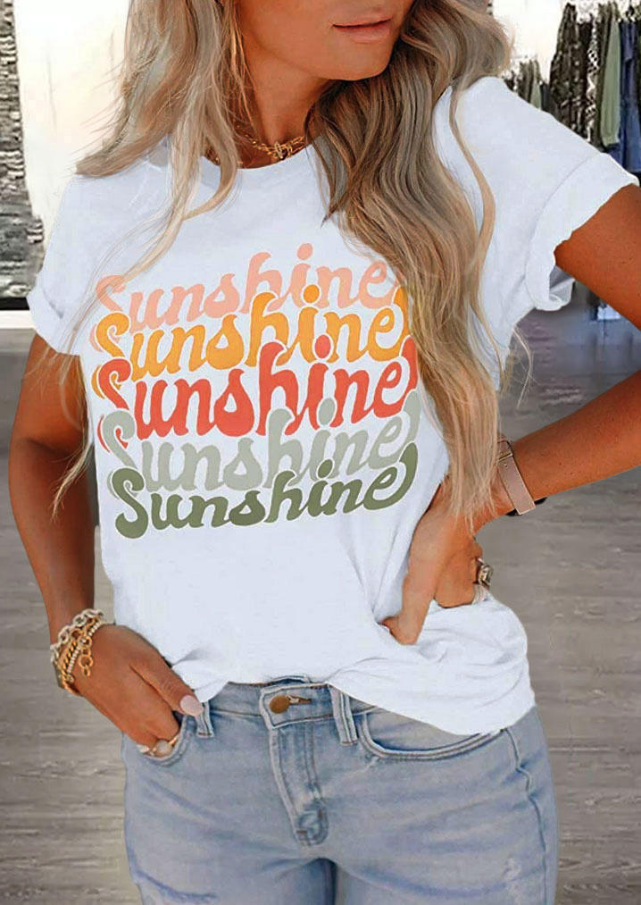 

Colorful Sunshine O-Neck T-Shirt Tee - White, 504159
