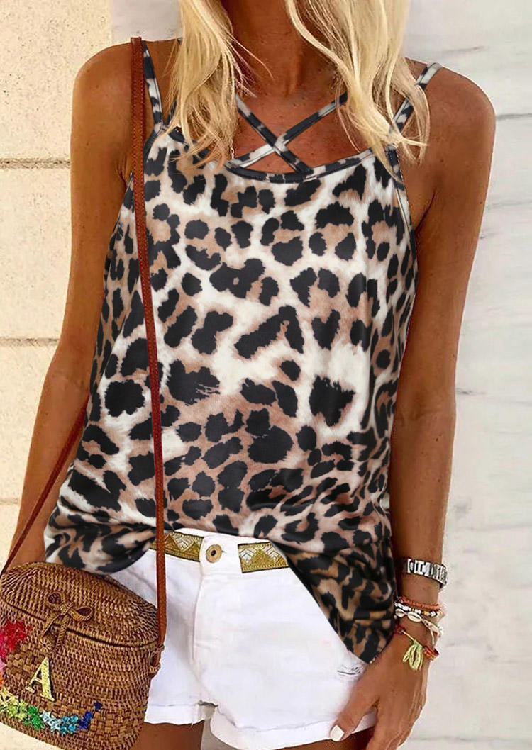 

Leopard Criss-Cross Hollow Out Camisole, 502870