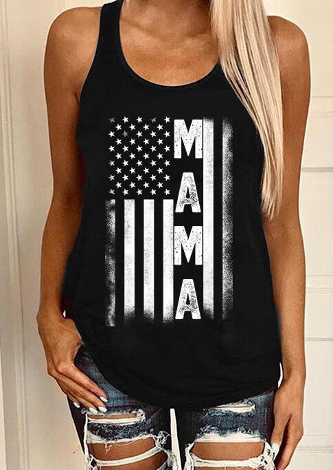 

Mama American Flag Star Striped Racerback Tank - Black, 503521