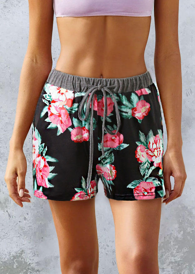 

Floral Drawstring Elastic Waist Shorts, Multicolor, 503788