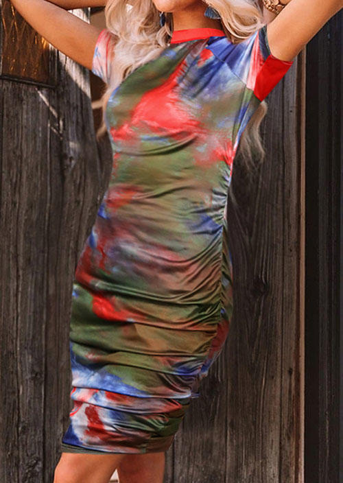 

Tie Dye Ruched Raglan Sleeve Bodycon Dress, Multicolor, 503791