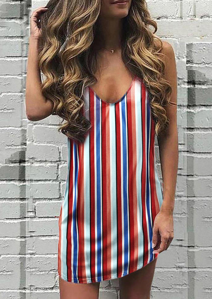 

Colorful Striped Sleeveless Mini Dress, Multicolor, 503866