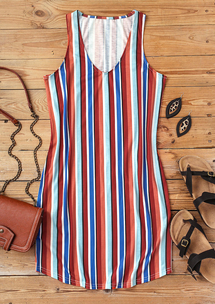 Colorful Striped Sleeveless Mini Dress