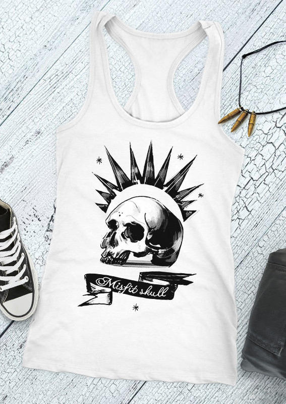 

Misfit Skull Sleeveless Racerback Casual Tank - White, 503891