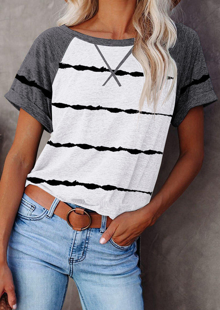 

Tie Dye Striped O-Neck Blouse, Multicolor, 503900