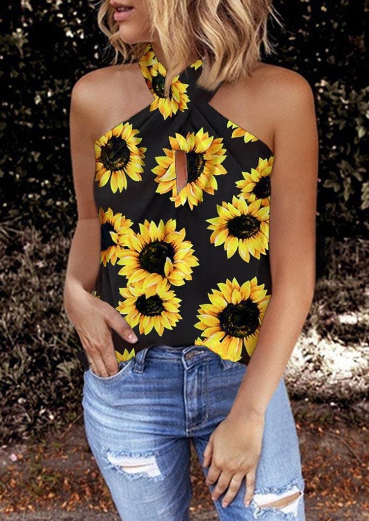 

Sunflower Hollow Out Halter Tank - Black, 503901