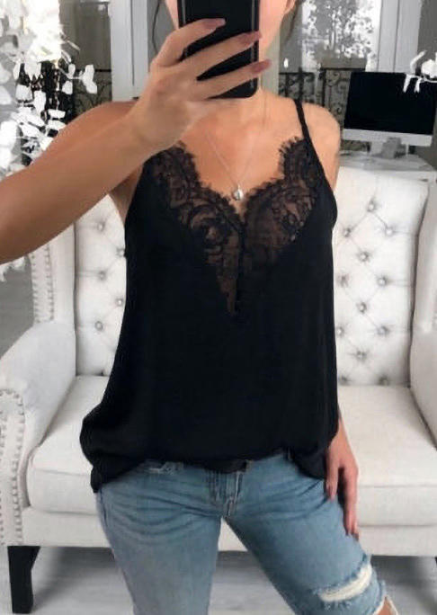 

Lace Splicing Sleeveless Camisole - Black, 504053