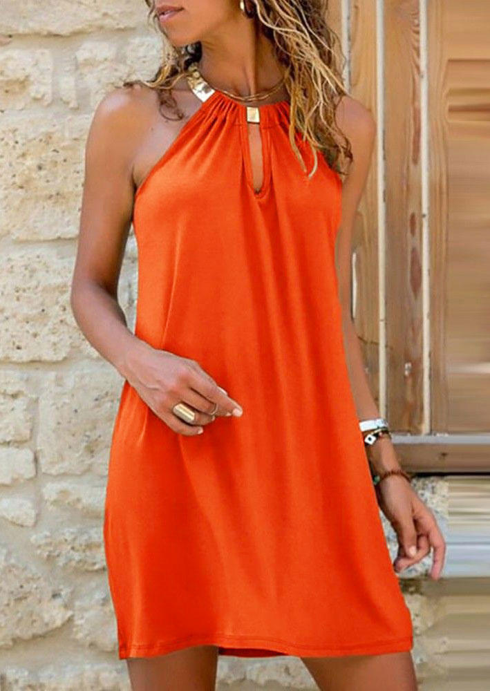 

Hollow Out Halter Sleeveless Mini Dress - Orange, 504119