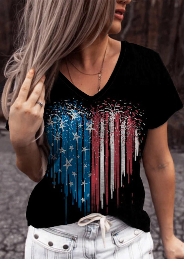 

American Flag Star Striped Heart T-Shirt Tee - Black, 504157