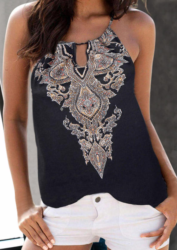 

Vintage Bohemian Style Hollow Out Halter Camisole - Black, 502057