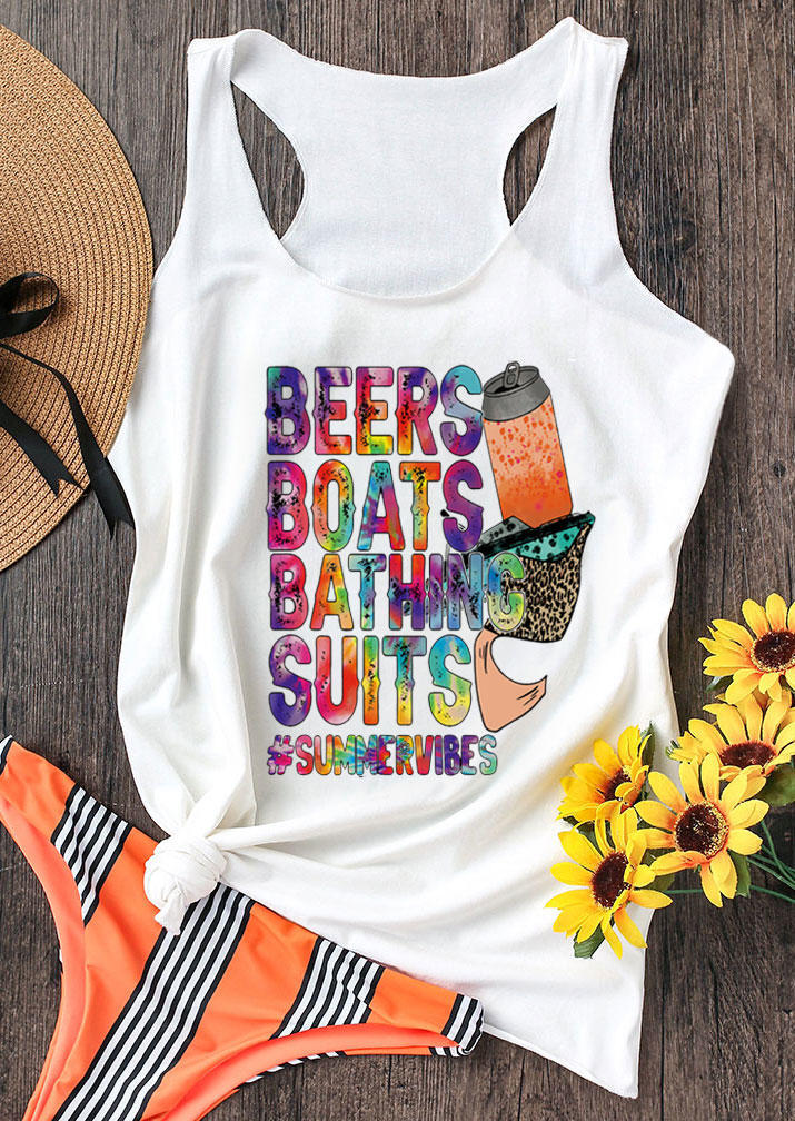 

Beers Boats Bathing Suits Racerback Tank - White, 503676
