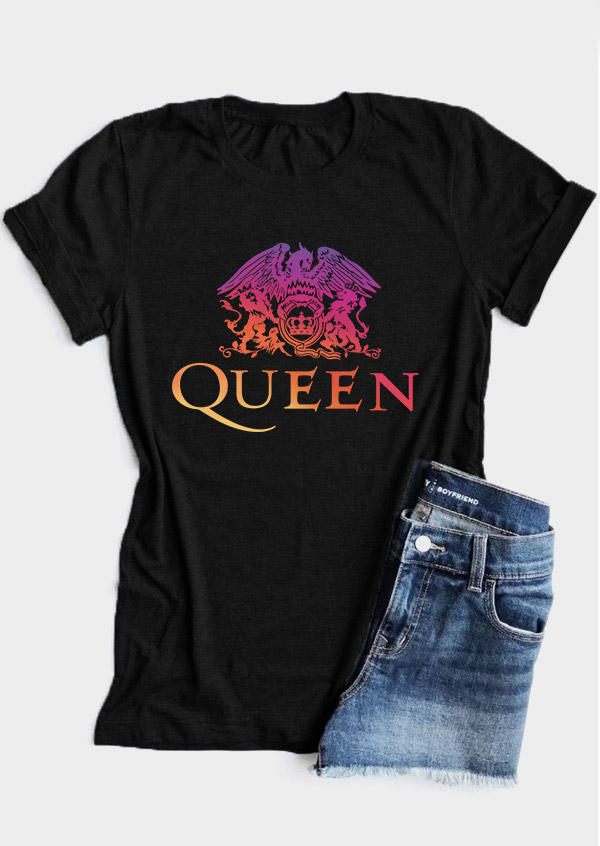 

Gradient Queen Graphic O-Neck T-Shirt Tee - Black, 503807