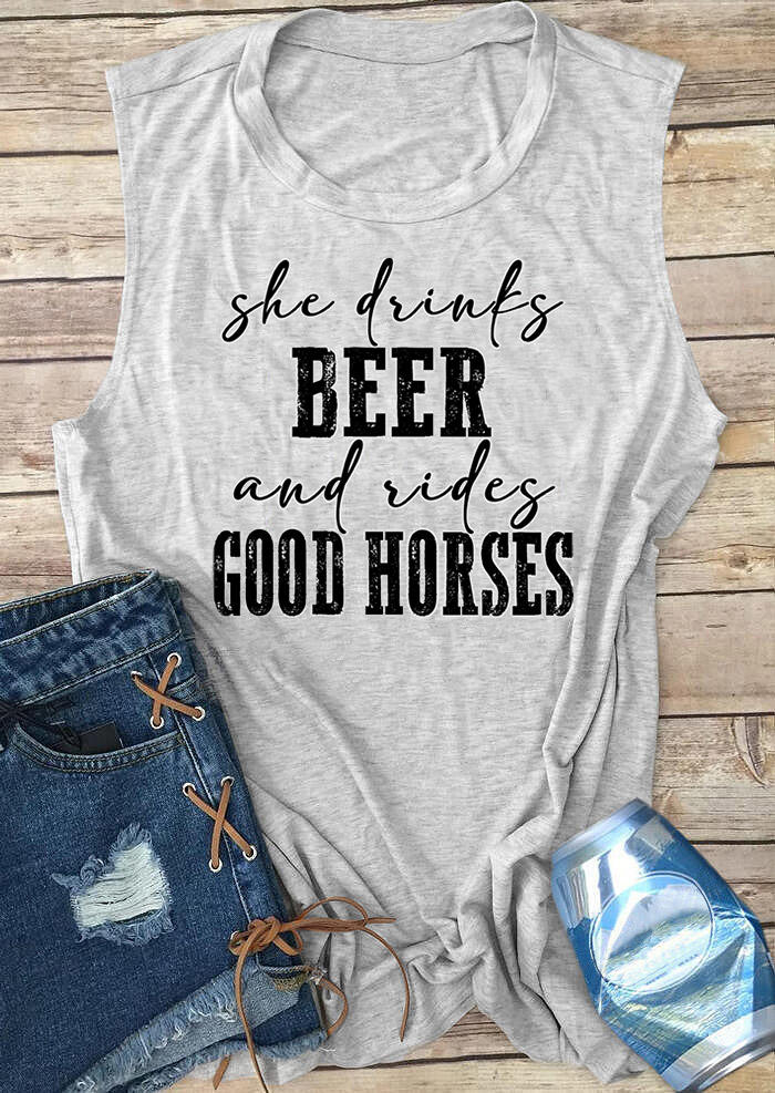 

She Drinks Beer Tank - Light Grey, 503892