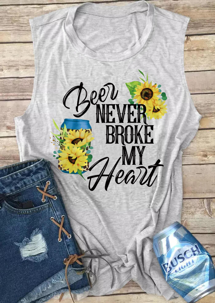

Beer Never Broke My Heart Sunflower Leopard Tank - Light Grey, 503991