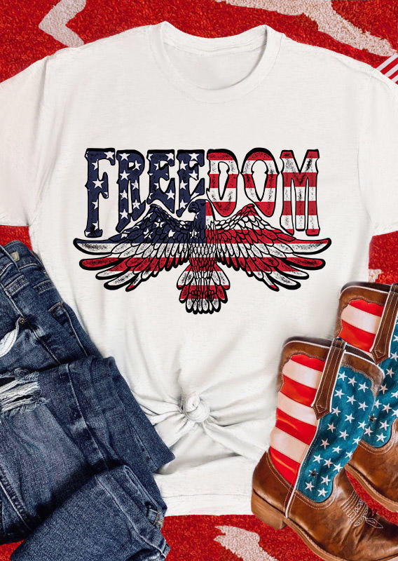 

Freedom American Flag Eagle T-Shirt Tee - White, 504024