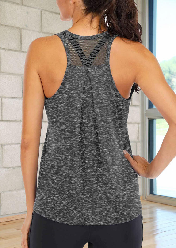 

Ruffled Mesh Splicing Racerback Tank - Gray, 504137